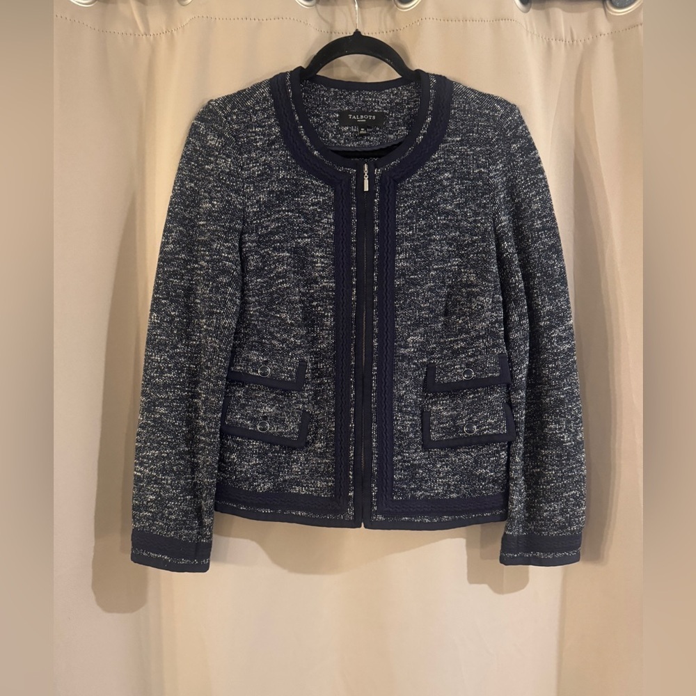 Talbots Petite Navy and White Textured Jacket